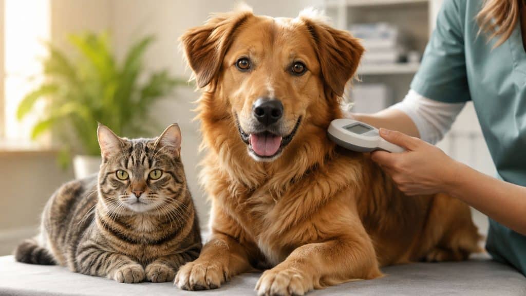 Hund und Katze in ruhiger Umgebung als Symbol für Chip, Registrierung und Tierschutz