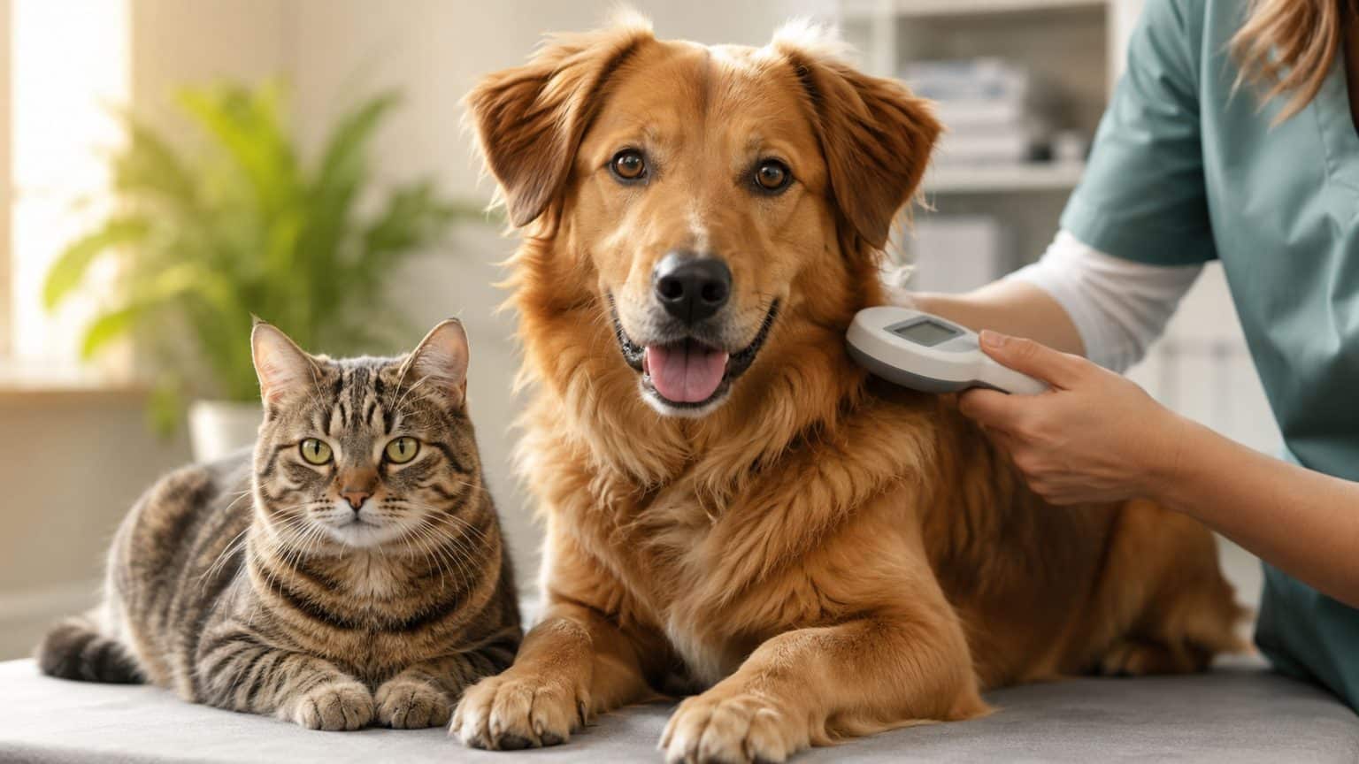 Hund und Katze in ruhiger Umgebung als Symbol für Chip, Registrierung und Tierschutz